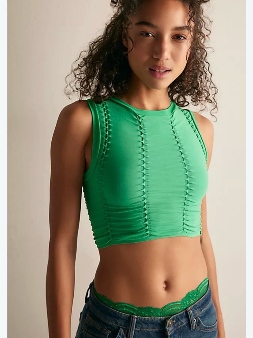 Free People Intimately Better Off Green Top Sz M/L